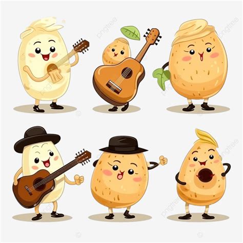 Potato Cartoon Characters With Various Professions Singer, Potato ...