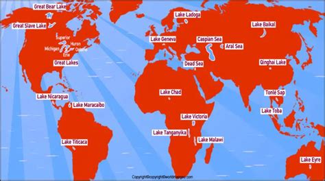 Lakes of The World Map Labeled [Rivers & Lakes of World Map]