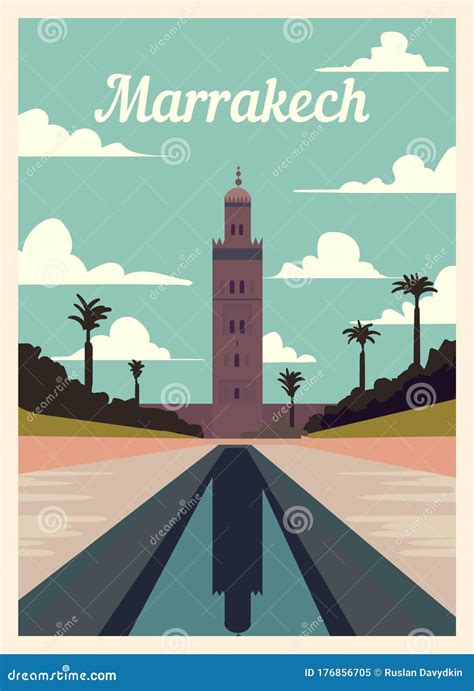 Retro Poster Marrakech City Skyline. Marrakech Vintage Stock ...