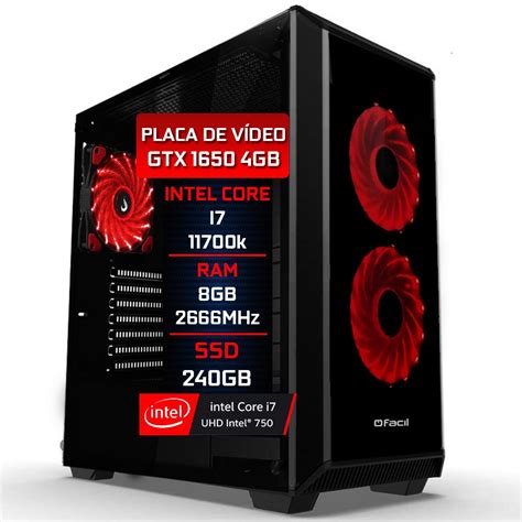 Pc Gamer Fácil Intel Core I7 11700K 3.60 GHz ( 11ª geração ) 8GB DDR4 2666MHz gtx 1650 4GB ssd ...