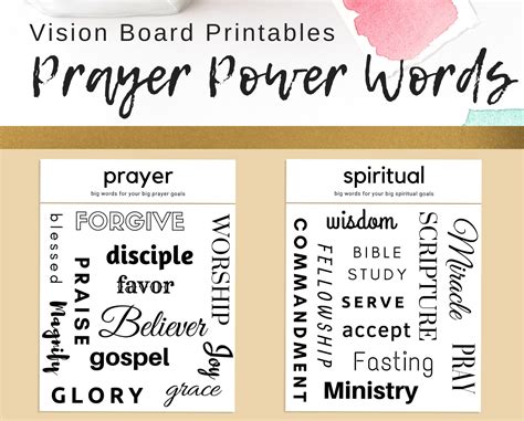 Prayer Vision Board Printables Spiritual Words Vision Board Words Spiritual Affirmations Prayer ...