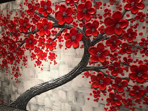 Red cherry blossom tree painting large impasto abstract art | Etsy | Abstract tree painting ...