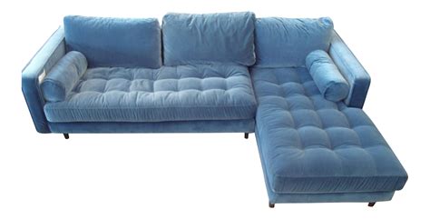 Pacific Blue Velvet Sectional Sofa | Chairish