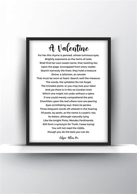 A Valentine Poem By Edgar Allan Poe Unframed And Framed Wall Art Poster ...