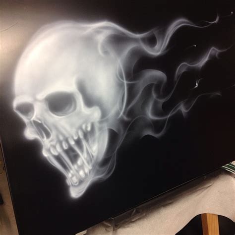 Skull with flames, step 1 - white airbrush sketch. #airbrush #airbrushed #airbrushing #skull # ...