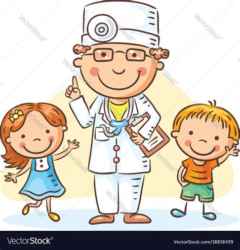 Cartoon doctor with happy little children Vector Image