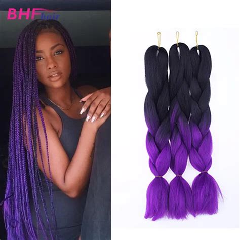 24"Ombre Purple Expression Synthetic Box Braids Hair Cheap Pink Two Tone Kanekalon Jumbo Color ...