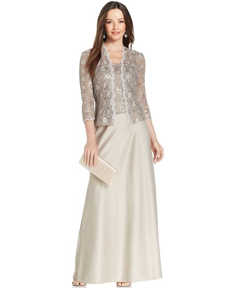 Macy's - Alex Evenings Sequin-Lace Satin Gown and Jacket $199.00 | Satin gown, Gowns, Mother of ...