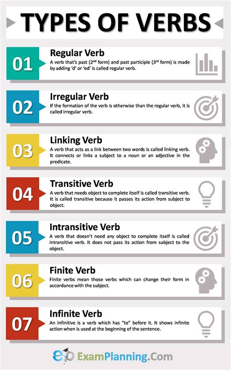 Types of Verbs (Examples & List) - ExamPlanning % | Teaching english grammar, English vocabulary ...