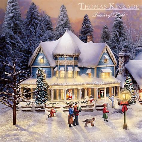 a christmas scene with people and a dog in front of a house