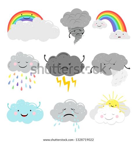 Cute Cartoon Characters Vector Weather Icons Stock Vector (Royalty Free ...