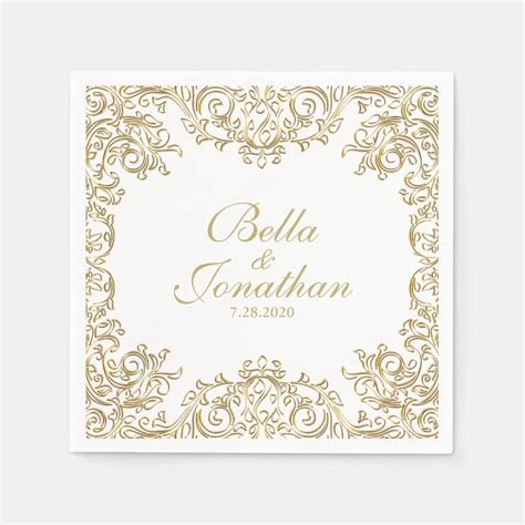 Elegant Formal Wedding Gold & White Custom Napkins | Zazzle