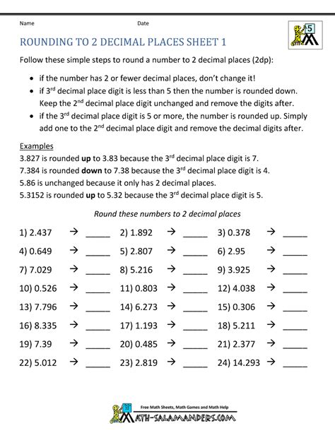 Rounding Decimal Places - Rounding numbers to 2dp