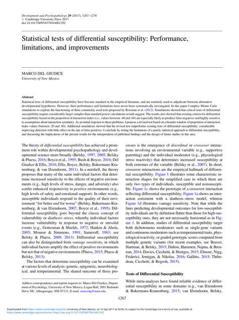 (PDF) Statistical tests of differential susceptibility: Performance, limitations, and improvements