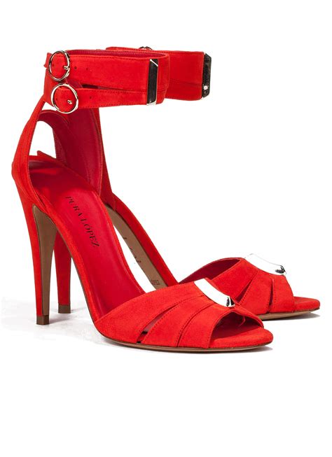 High heel sandals in red suede - online shoe store Pura Lopez . PURA LOPEZ