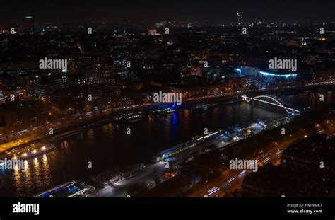 Aerial panoramic view of Paris city at night with principal attractions ...