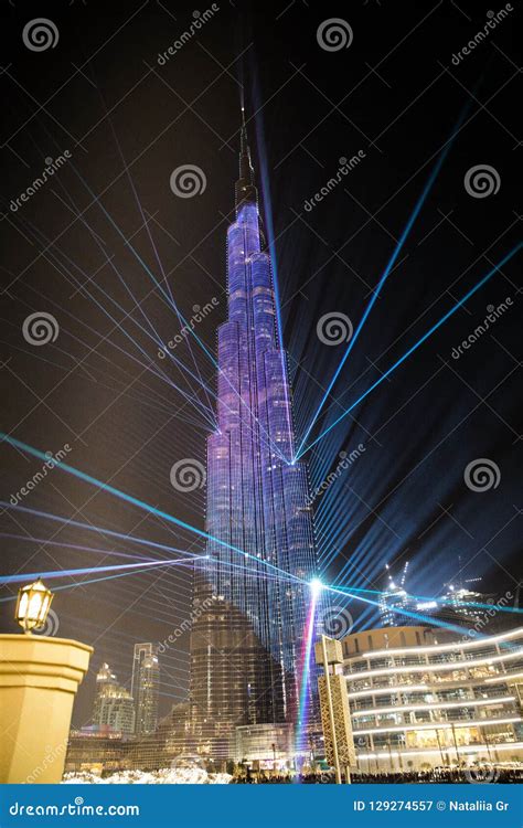 DUBAI, UAE -March 8, 2018. Laser Show at the Burj Khalif Tower B Editorial Photography - Image ...