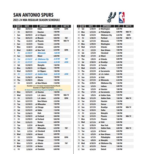 San Antonio Spurs 2025 Schedule Printable - Conny Diannne