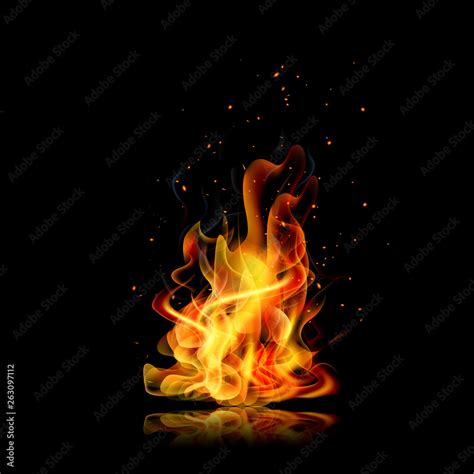 Fire flame. Black background. Realistic fire. Vector Stock Vector ...