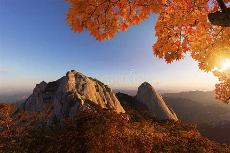 Sunrise in Autumn at Bukhansan National Park Stock Photo - Image of ...