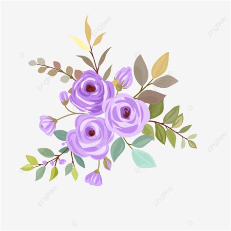 Watercolor Purple Roses Bouquet Wedding Fabric Textile Greeting Card Wallpaper Banner Sticker ...