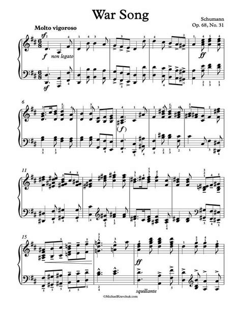 Free Piano Sheet Music – War Song – Op. 68, No. 31 – Schumann – Michael Kravchuk