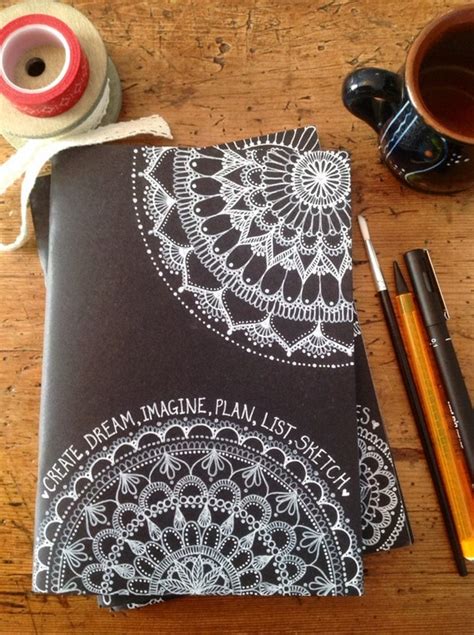 Items similar to Hand-Decorated Black Cover Sketchbook, Notebook ...