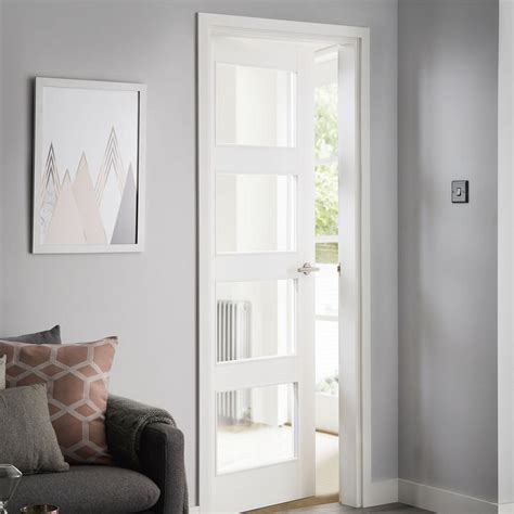 DGM2940 Howdens Shaker White Smooth 4 Panel Moulded Clear Glazed Door ...