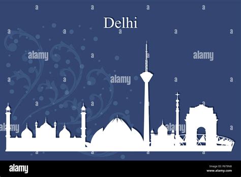 Delhi city skyline silhouette on blue background Stock Photo - Alamy