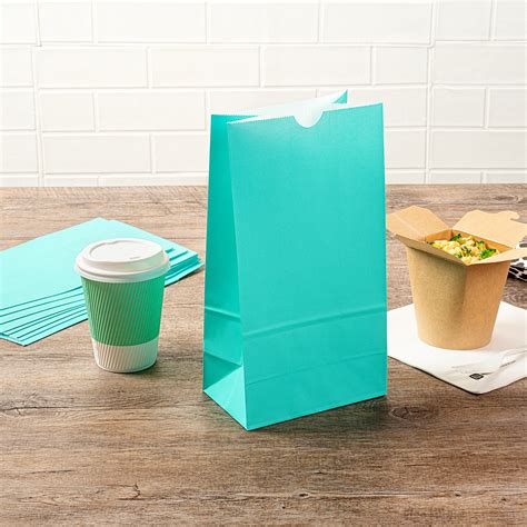 Bag Tek Turquoise Paper Bag - 6 lb. - 6" x 3 1/2" x 10 3/4" - 100 count box