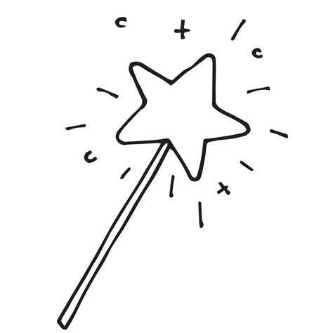 Vector illustration in doodle, flat, cartoon style. Magic wand. A simple cute drawing for ...