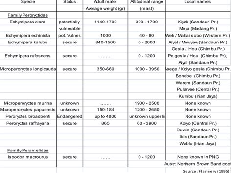 Status and distribution of bandicoot species in PNG. | Download ...