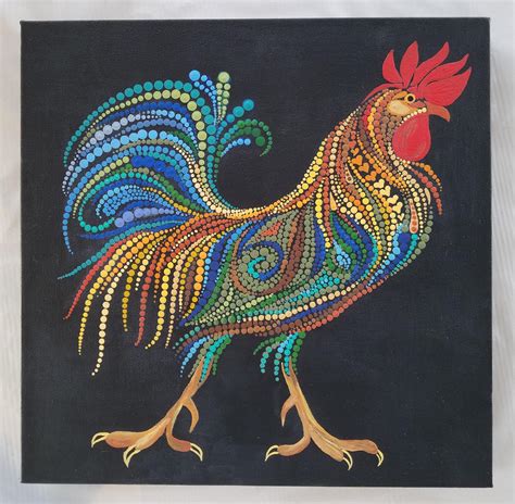 Rooster Dot Art Print on Wood