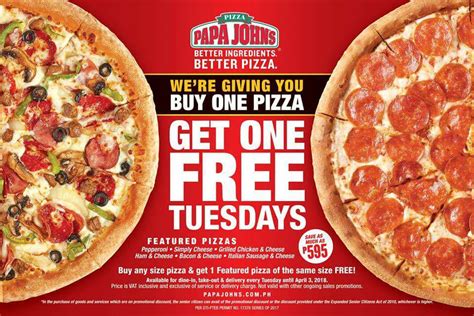 Manila Shopper: Papa John's Buy1 Get1 FREE Pizza on Tuesdays Promo: February-April 2018