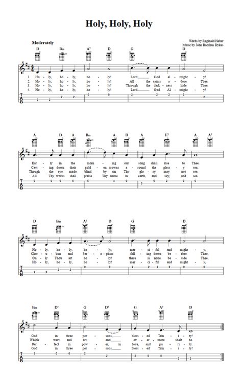 Holy, Holy, Holy: Chords, Sheet Music and Tab for Ukulele with Lyrics