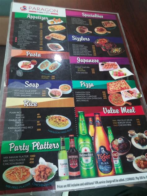 Carta del restaurante PARAGON FAMILY KTV, Cainta