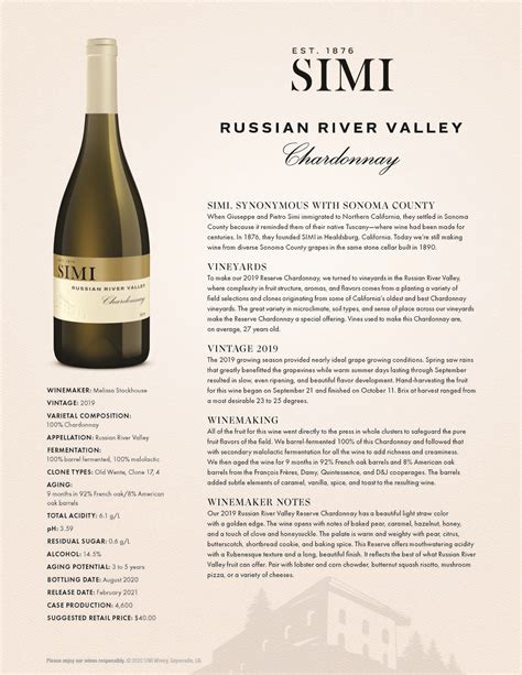 SIMI Russian River Valley Chardonnay 2019 - United Johnson Brothers