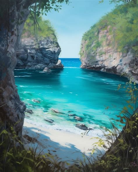 Premium AI Image | A painting of a blue ocean with a blue water and a ...