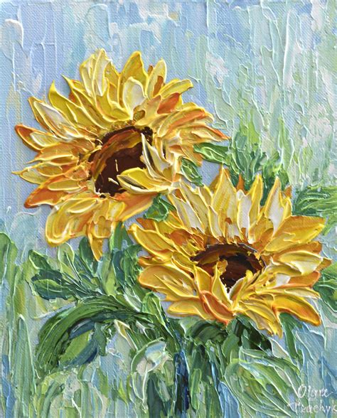 Sunflower Impasto Painting 10" Palette Knife Art, Yellow Flower ...