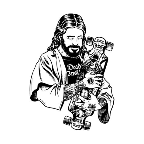 Funny Badass Jesus with Tattoos loves Skateboard - Skateboarding - Kids ...