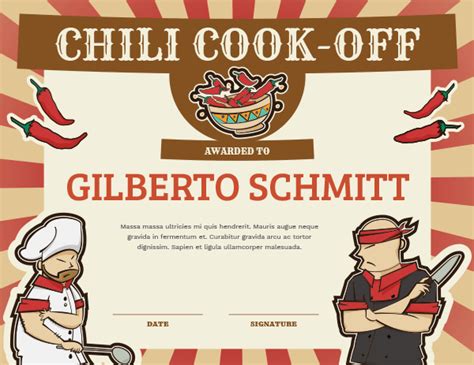 Printable Chili Cook Off Award Certificate Template with regard to New ...