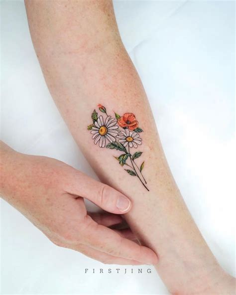 Daisies Tattoo, Flower Bouquet Tattoo, Flower Wrist Tattoos, Poppies ...