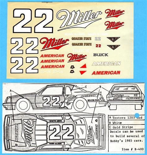 1/24 Scale Bobby Allison #22 Buick Miller American Decal Sheet # ...