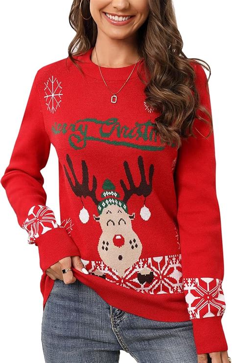 Amazon.com: KOJOOIN Ugly Christmas Sweater for Women Funny Holiday Sweaters Tacky Christmas ...