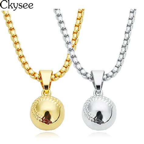 Ckysee Sports Jewelry Gold Baseball Ball Pendant Necklace For Women Men ...