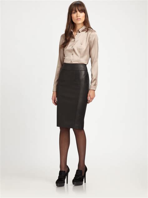 Burberry Stretch-leather Pencil Skirt in Black - Lyst