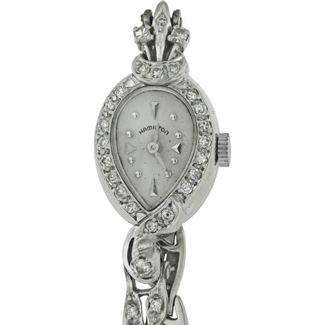 Vintage Ladies 14K White Gold Hamilton Diamond Watch Circa: 1950's. from estate-diamond on Ruby Lane