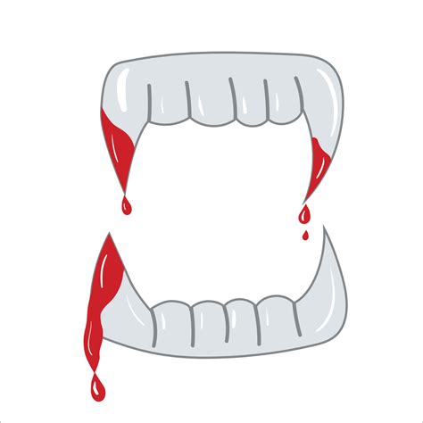 Halloween vampire teeth with blood flat vector illustration. Isolated ...