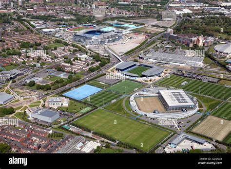 aerial view of Manchester City Football Academy, Etihad Stadium ...