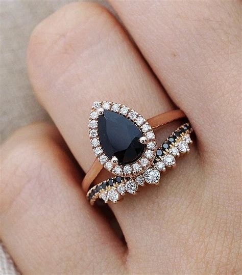 Black Sapphire Engagement Ring Set Rose Gold Finish Pear - Etsy Canada ...